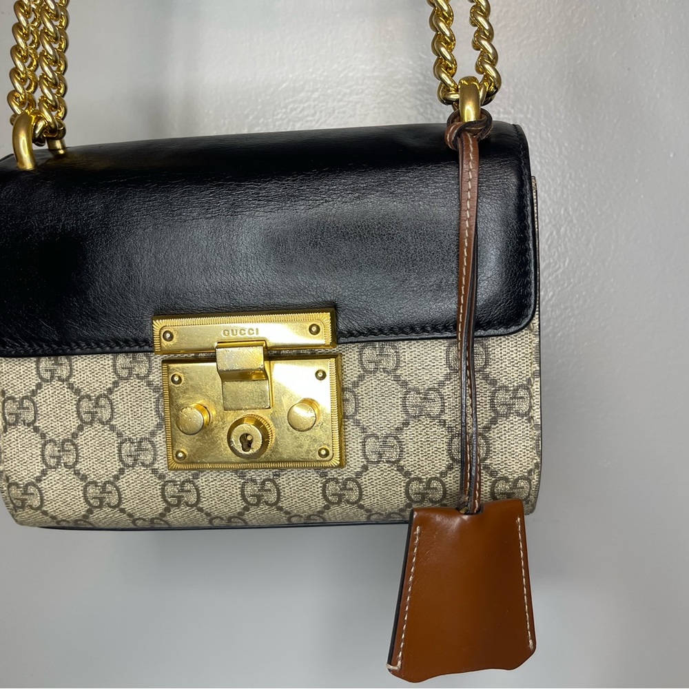 Gucci - GG PADLOCK Supreme SMALL SHOULDER Crossbody with COA Black Biege - Picture 4 of 16